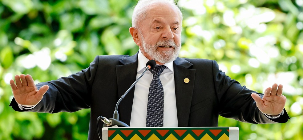 O presidente Lula durante discurso na Cúpula dos Países Amazônicos em Bogotá， Colômbia — Foto: Ricardo Stuckert/Presidência da República