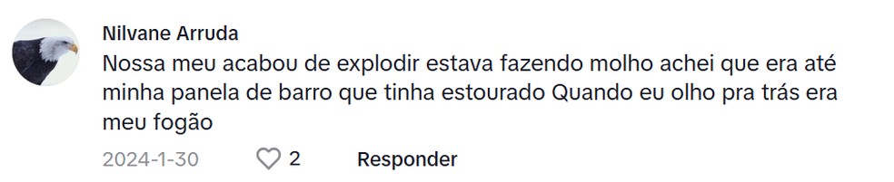 Internauta afirma que o fogão explodiu após usar panela inadequada， uma das causas de quebra do vidro. — Foto: Reprodução
