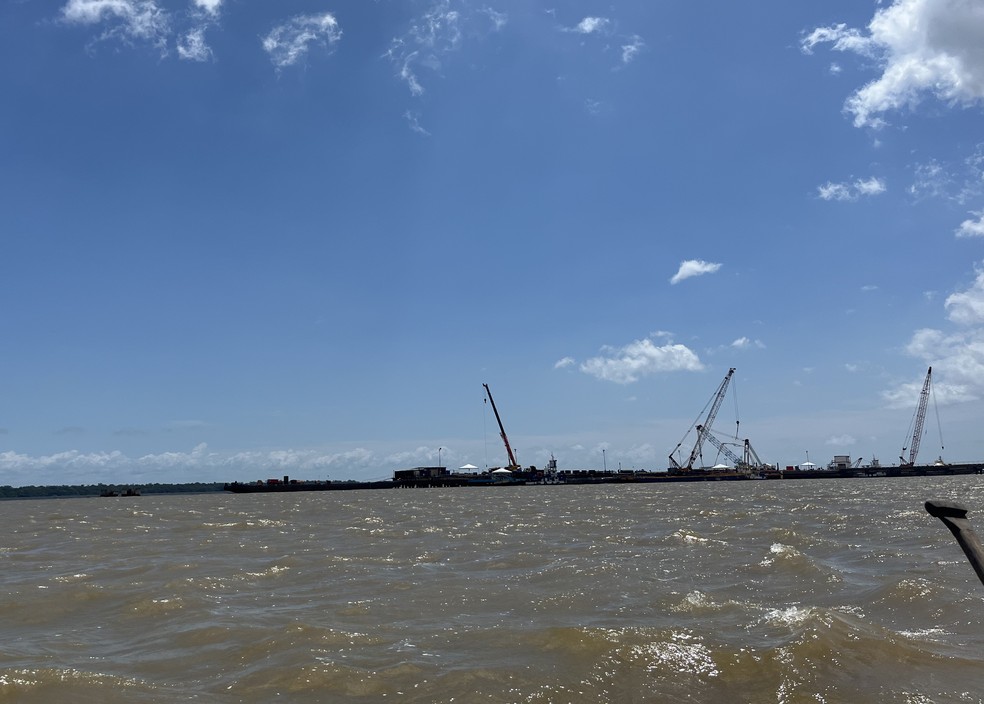 Obras no Terminal Portuário de Outeiro， em Belém. — Foto: Roberto Peixoto/g1