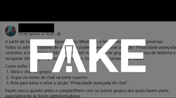 j1.com É #FAKE mensagem alertando que inteligência artificial do WhatsApp tem acesso a todas as conversas