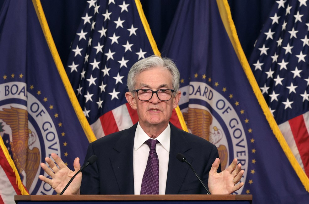 Jerome Powell， presidente do Fed， que decidiu cortar os juros nos EUA — Foto: Kevin Lamarque/Reuters