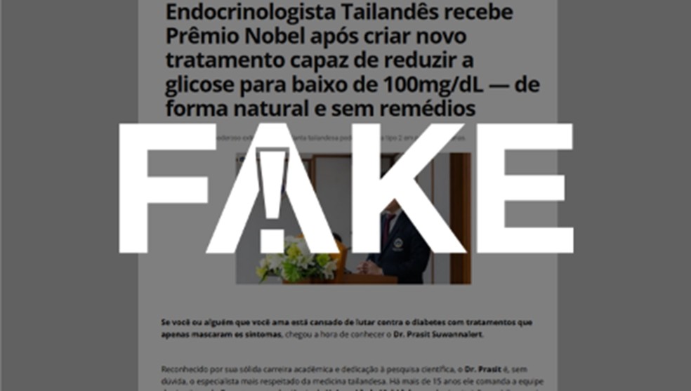 É #FAKE que produto chamado Glicolamida tenha aprovação da Anvisa e “cure” diabetes tipo 2 — Foto: Reprodução