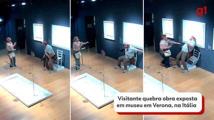 Visitante quebra obra exposta em museu em Verona， na Itália