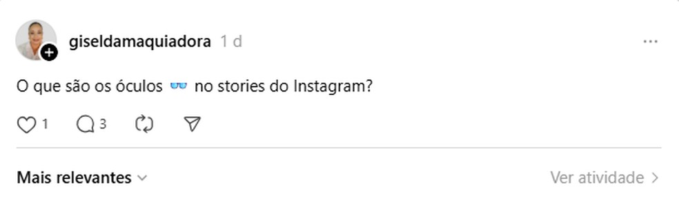 Comentário sobre ícone de óculos no Instagram. — Foto: Reprodução/Threads